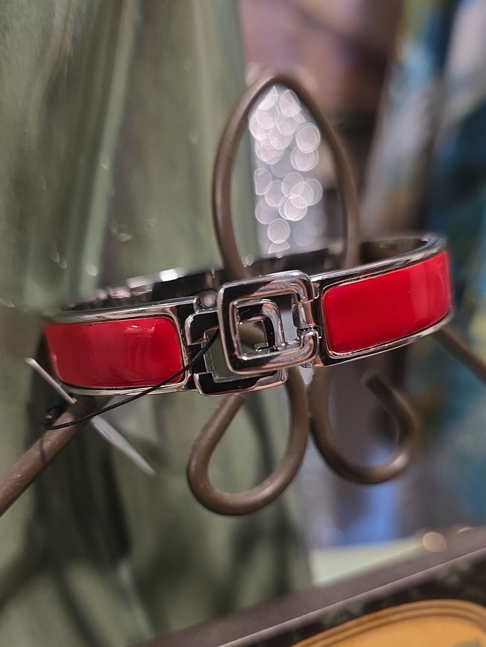 Red Enamel Hinged Bangle Bracelet - Women Accessories